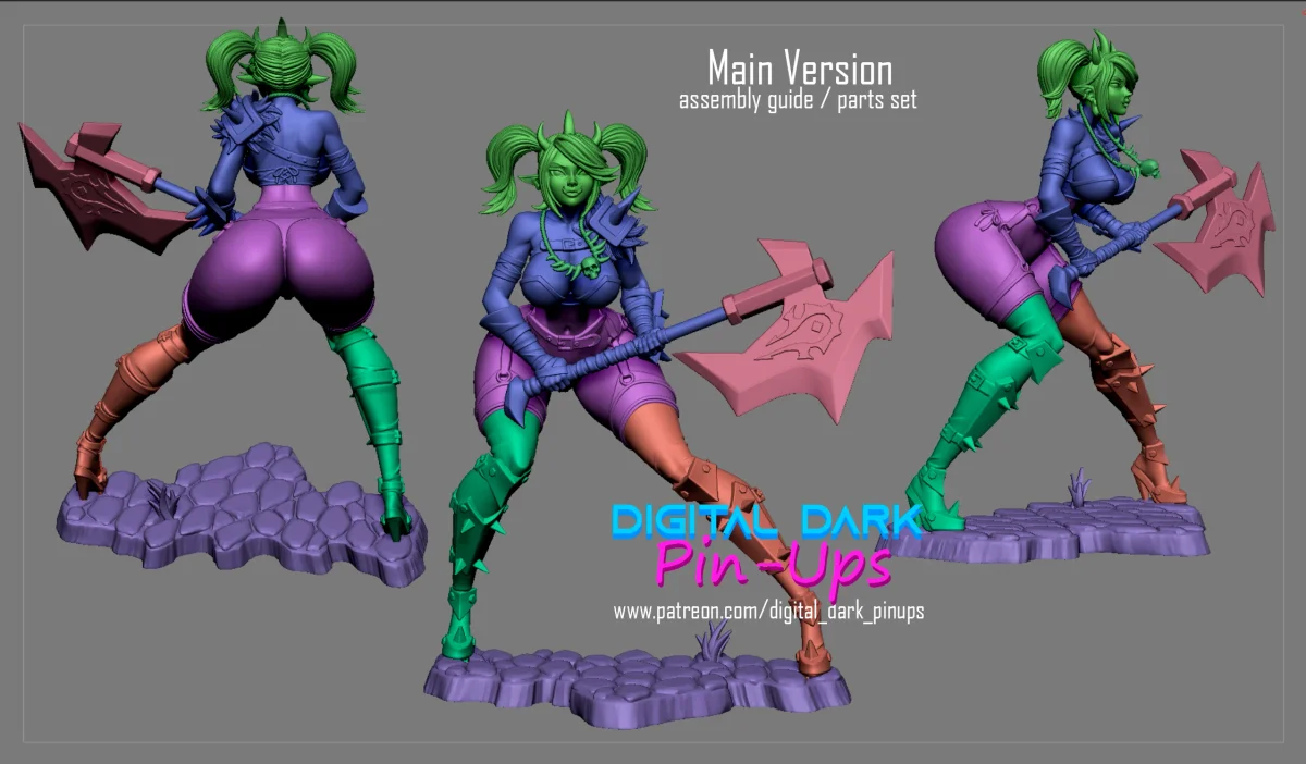 Orc Girl | Fan Art | 3D Printed Resin Model Garage Kit | *Un-Painted* | Digital Dark 4