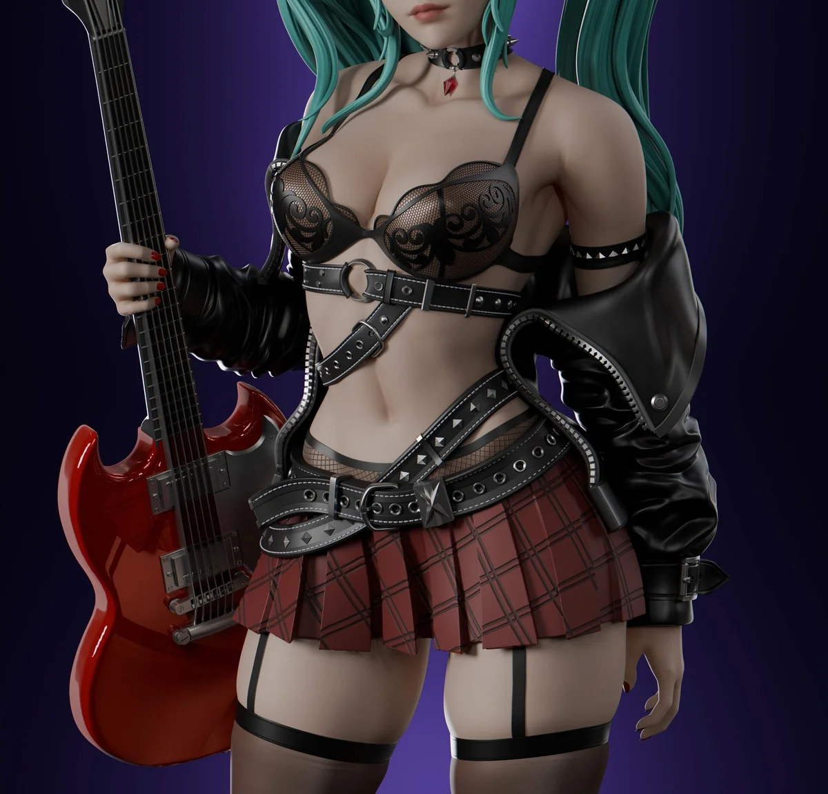 Hatsune Miku (Rock ver) | Fan Art | 3D Printed Resin Model Garage Kit | *Un-Painted* | Abe3D 3