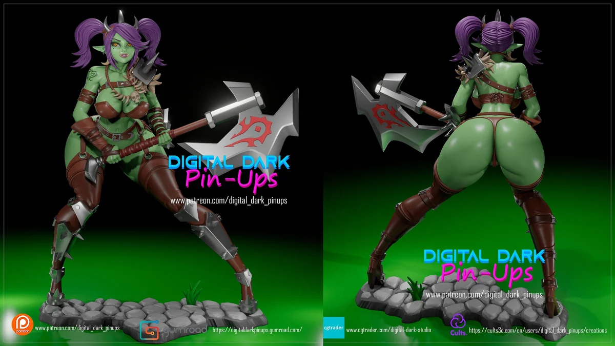 Orc Girl | Fan Art | 3D Printed Resin Model Garage Kit | *Un-Painted* | Digital Dark 3
