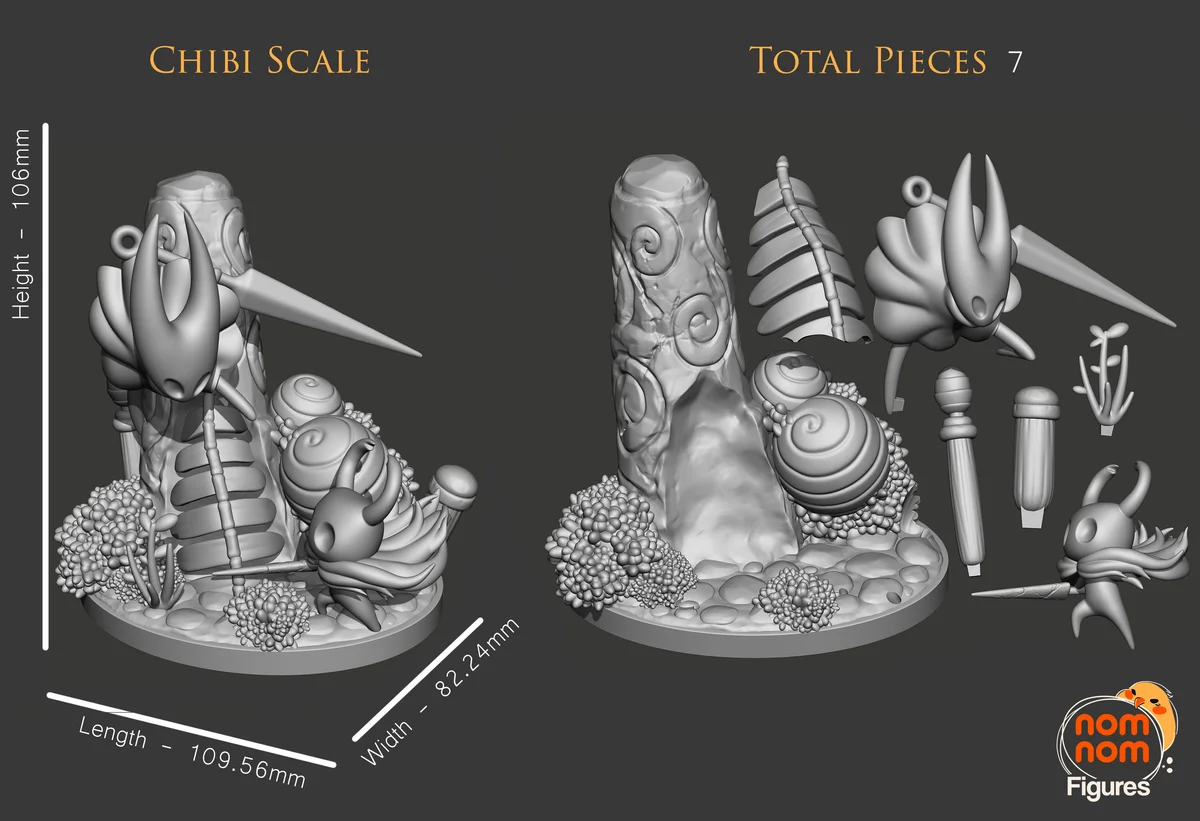 Chibi Knight and Hornet | Fan Art | 3D Printed Resin Model Garage Kit | *Un-Painted* | Nomnom 8