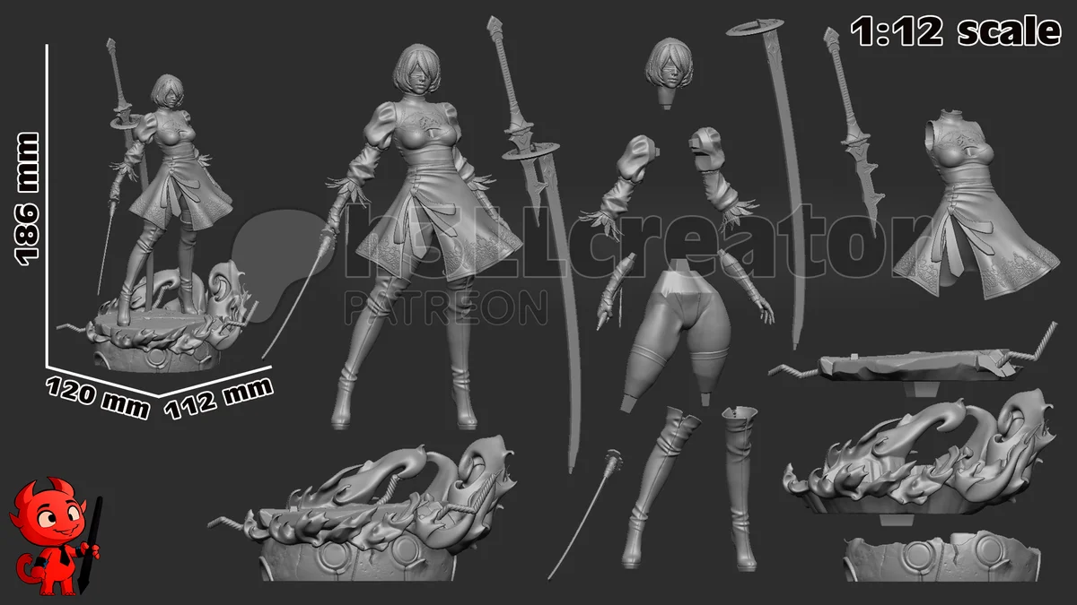 2B | Fan Art | 3D Printed Resin Model Garage Kit | *Un-Painted* | H3LL Creator 10