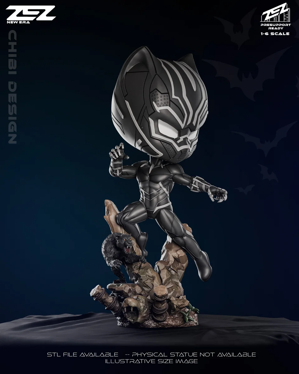 Chibi Black Panther | Fan Art | 3D Printed Resin Model Garage Kit | *Un-Painted* | ZEZ Studio 4