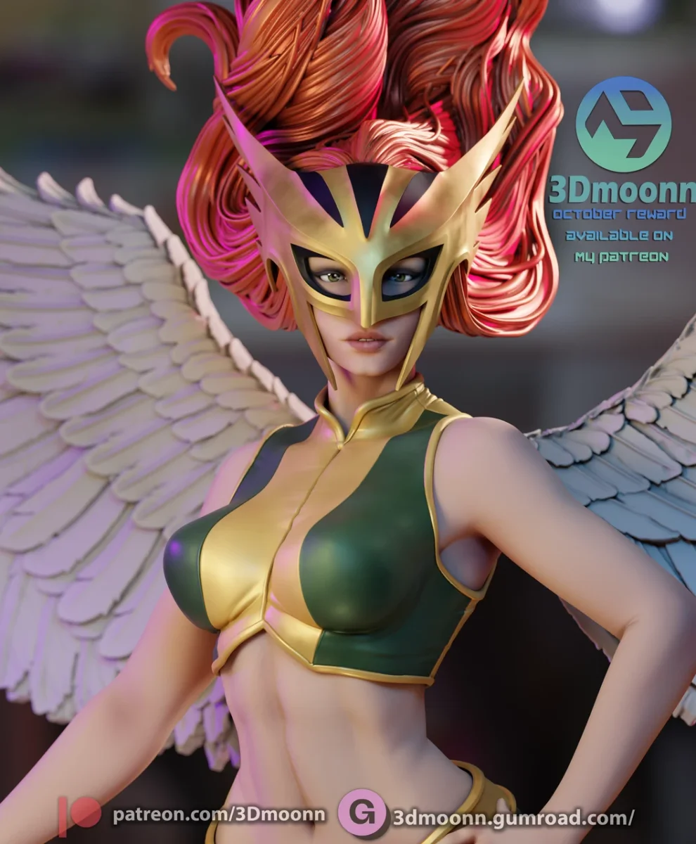 Hawkgirl | Fan Art | 3D Printed Resin Model Garage Kit | *Un-Painted* | 3DMoonn 9