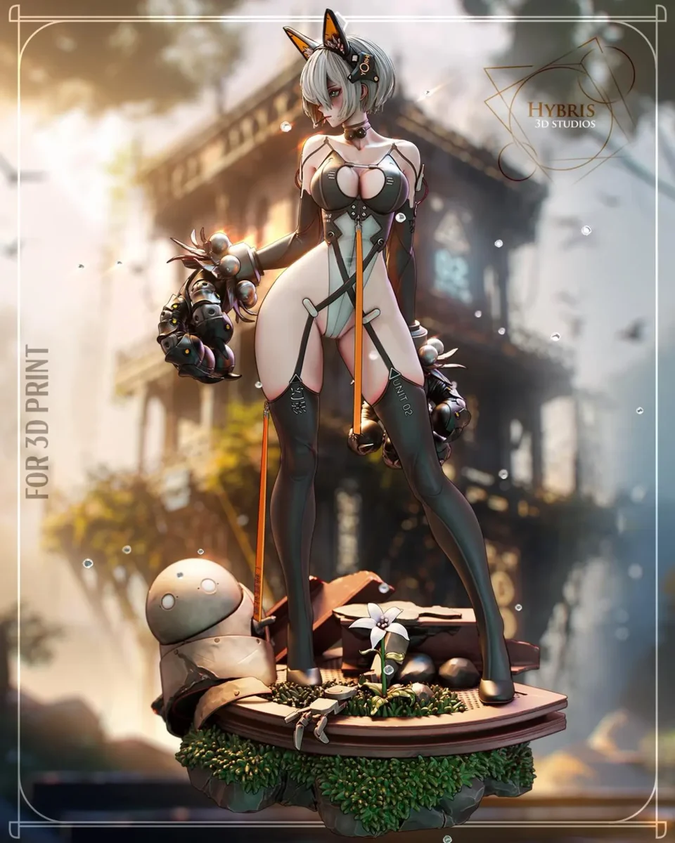 2B Mecha Cat | Fan Art | 3D Printed Resin Model Garage Kit | *Un-Painted* | Hybris Studios 5