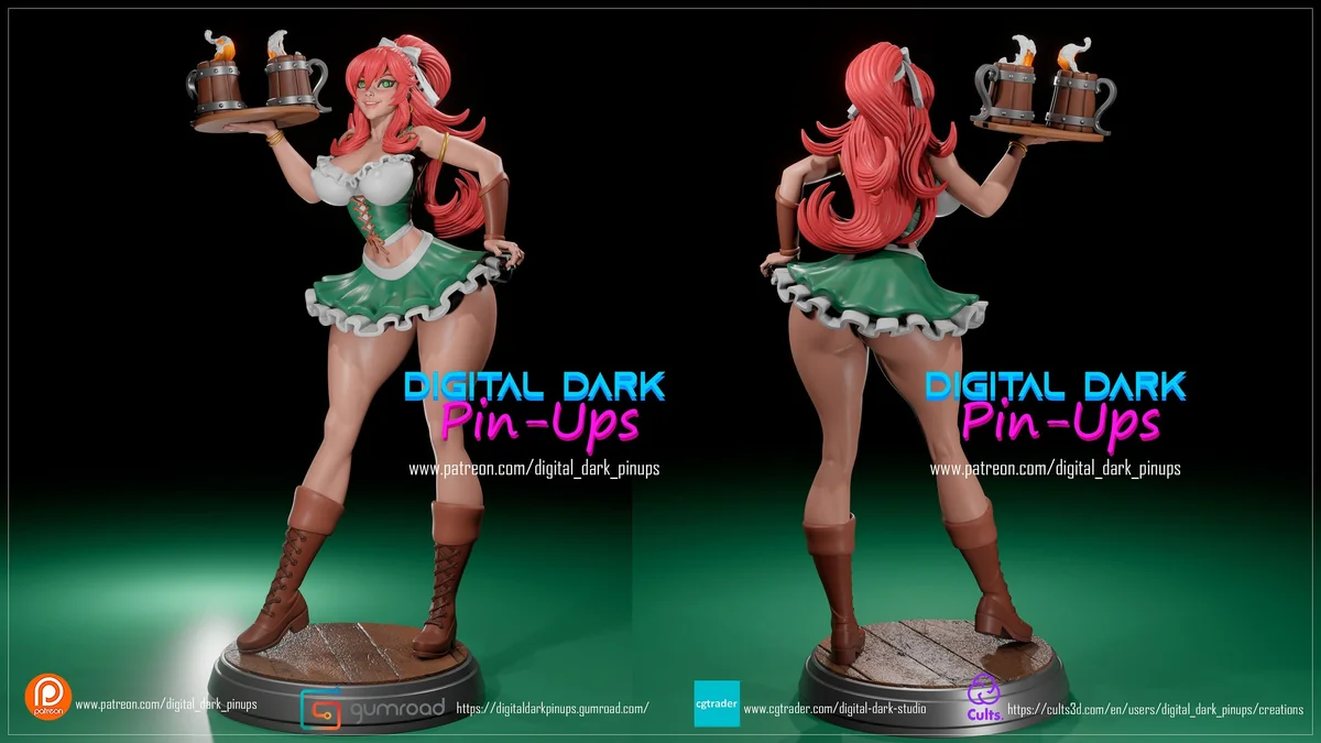 Barmaid | Fan Art | 3D Printed Resin Model Garage Kit | *Un-Painted* | Digital Dark 2