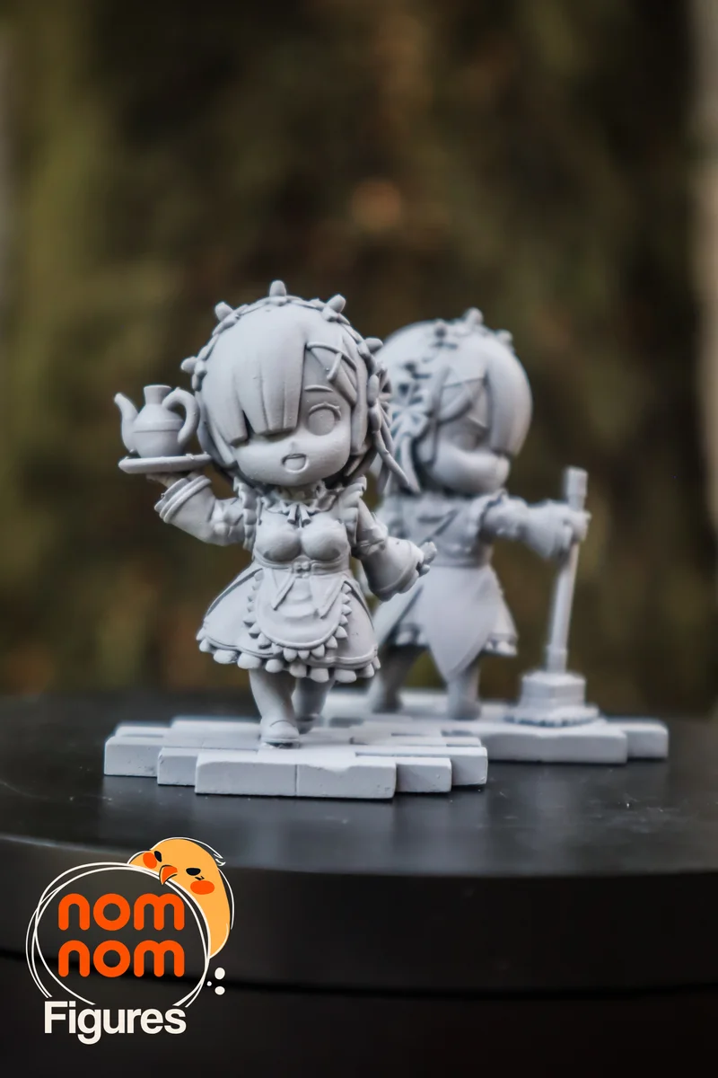 Chibi Rem & Ram | Fan Art | 3D Printed Resin Model Garage Kit | *Un-Painted* | Nomnom 4