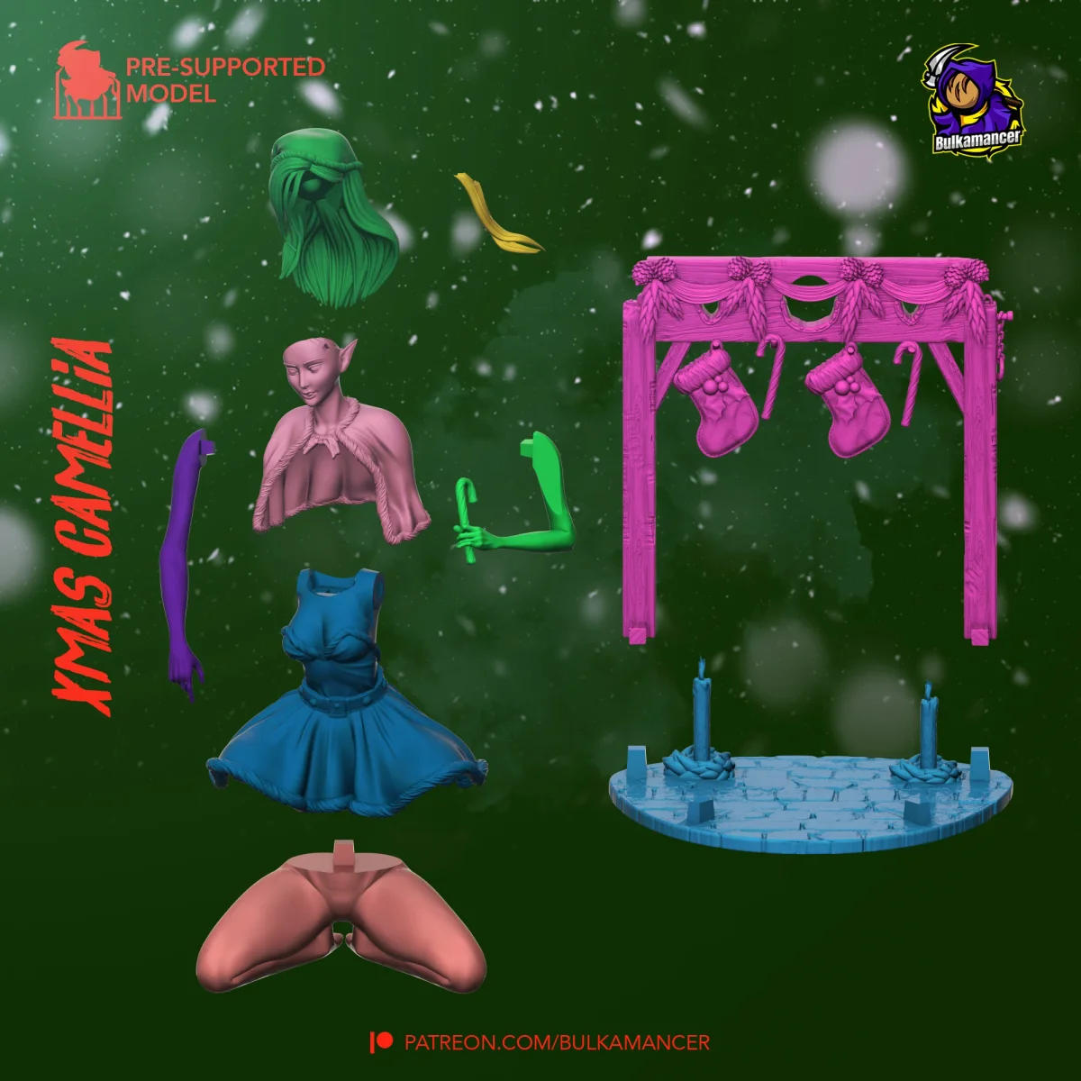 Camellia (XMAS) | Fan Art | 3D Printed Resin Model Garage Kit | *Un-Painted* | Bulkamancer 3