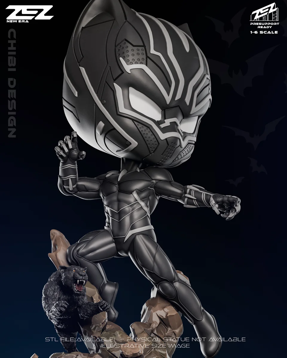 Chibi Black Panther | Fan Art | 3D Printed Resin Model Garage Kit | *Un-Painted* | ZEZ Studio 5