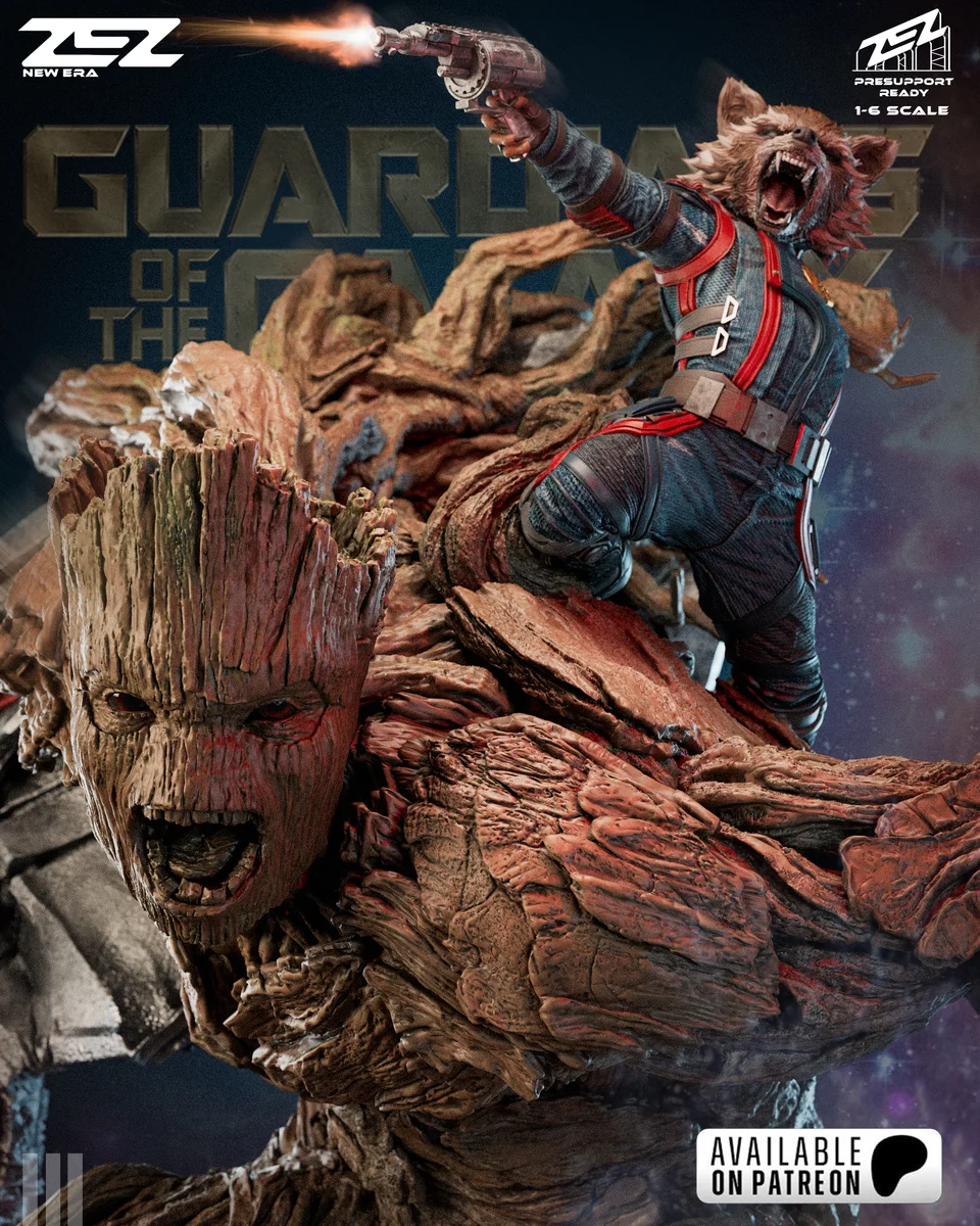 Groot and Rocket Diorama | Fan Art | 3D Printed Resin Model Garage Kit | *Un-Painted* | ZEZ Studio