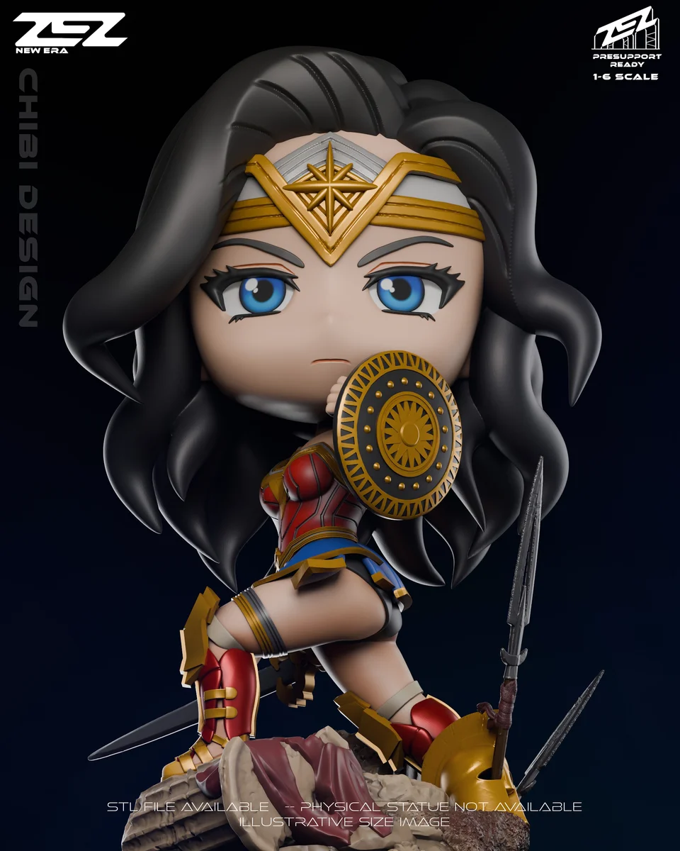 Chibi Wonder Woman | Fan Art | 3D Printed Resin Model Garage Kit | *Un-Painted* | ZEZ Studio 6