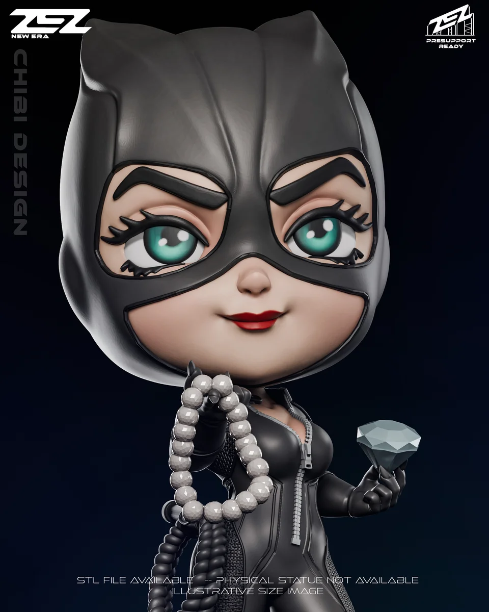 Chibi Catwoman | Fan Art | 3D Printed Resin Model Garage Kit | *Un-Painted* | ZEZ Studio