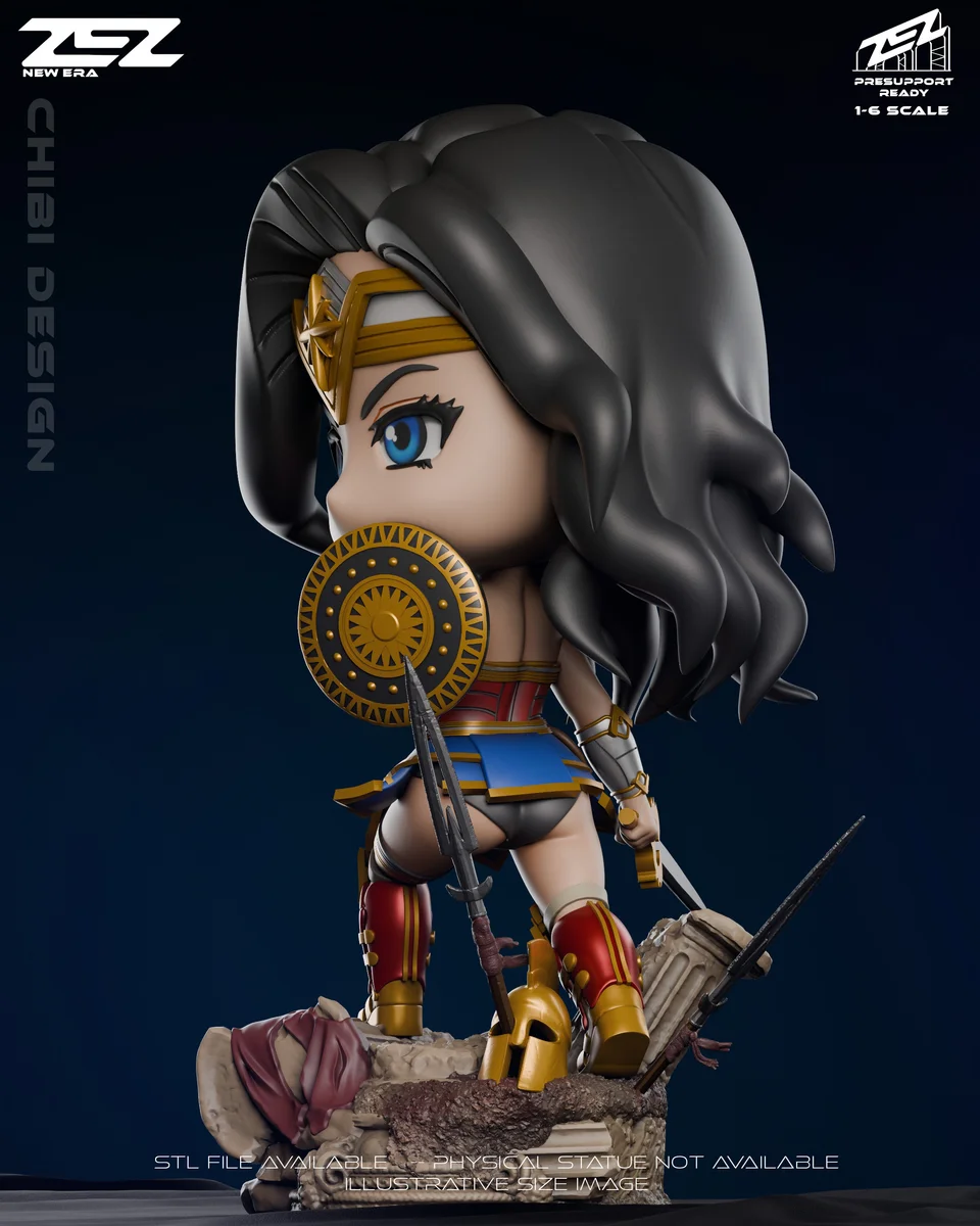Chibi Wonder Woman | Fan Art | 3D Printed Resin Model Garage Kit | *Un-Painted* | ZEZ Studio 3