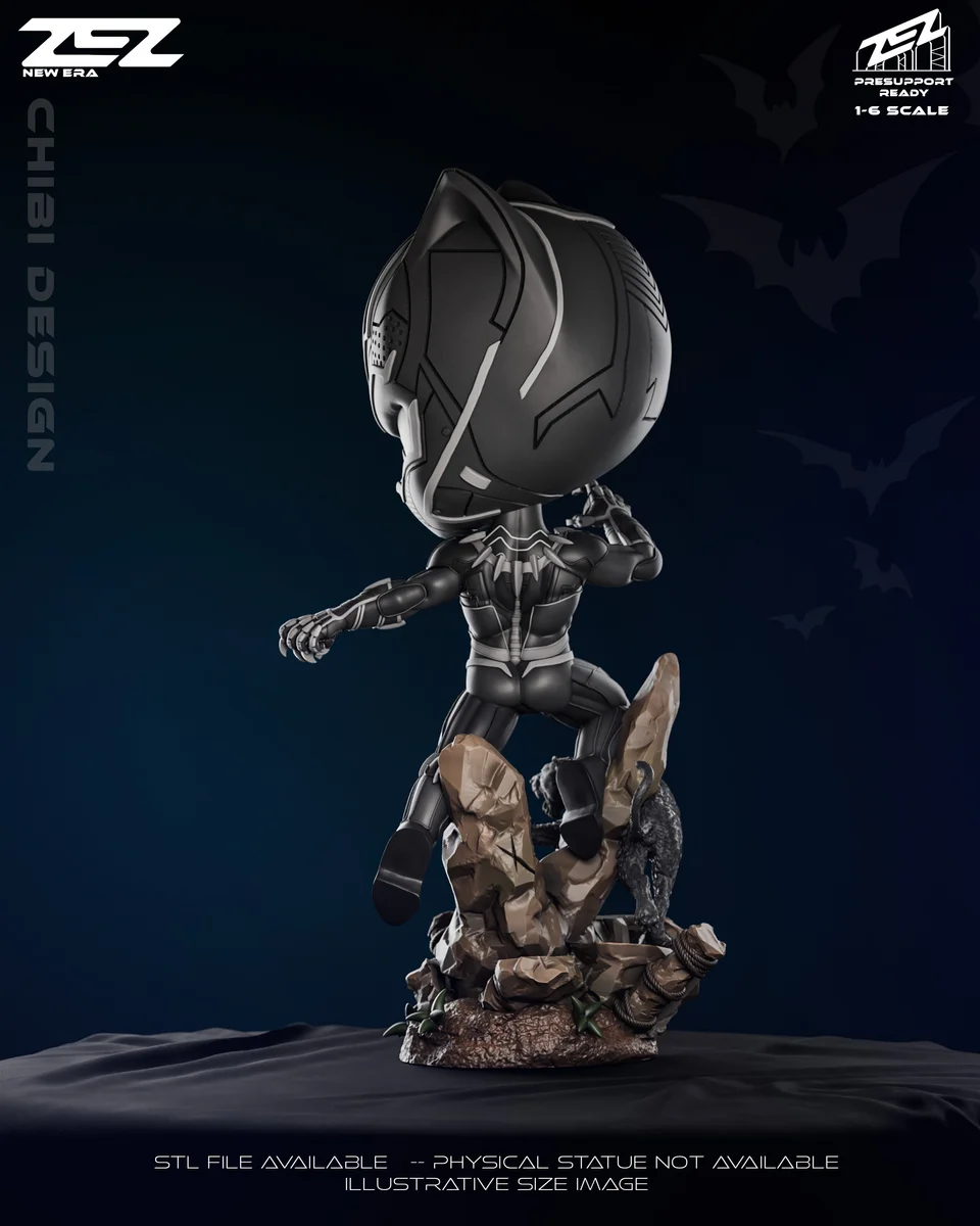 Chibi Black Panther | Fan Art | 3D Printed Resin Model Garage Kit | *Un-Painted* | ZEZ Studio 3