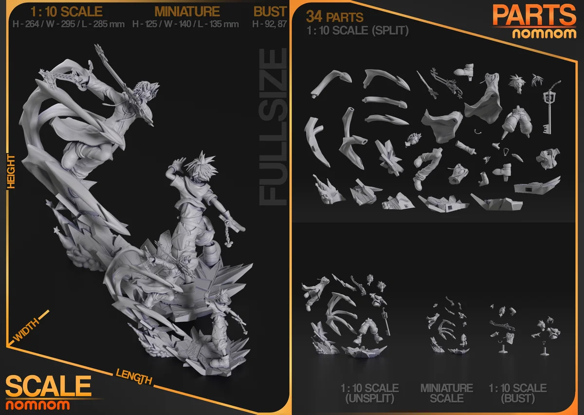 Roxas x Sora | Fan Art | 3D Printed Resin Model Garage Kit | *Un-Painted* | Nomnom 7