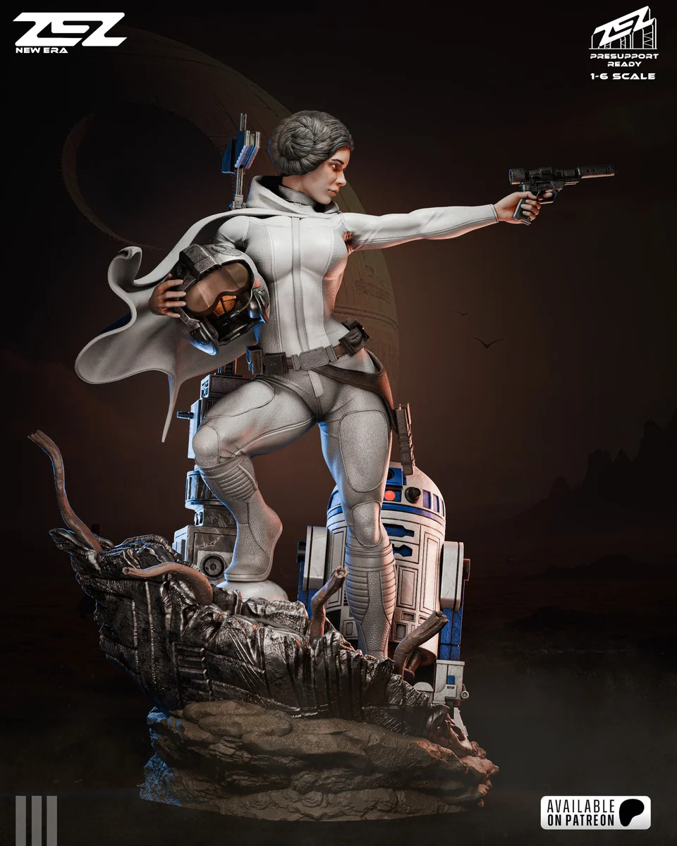 Princess Leia & R2-D2 | Fan Art | 3D Printed Resin Model Garage Kit | *Un-Painted* | ZEZ Studio 7