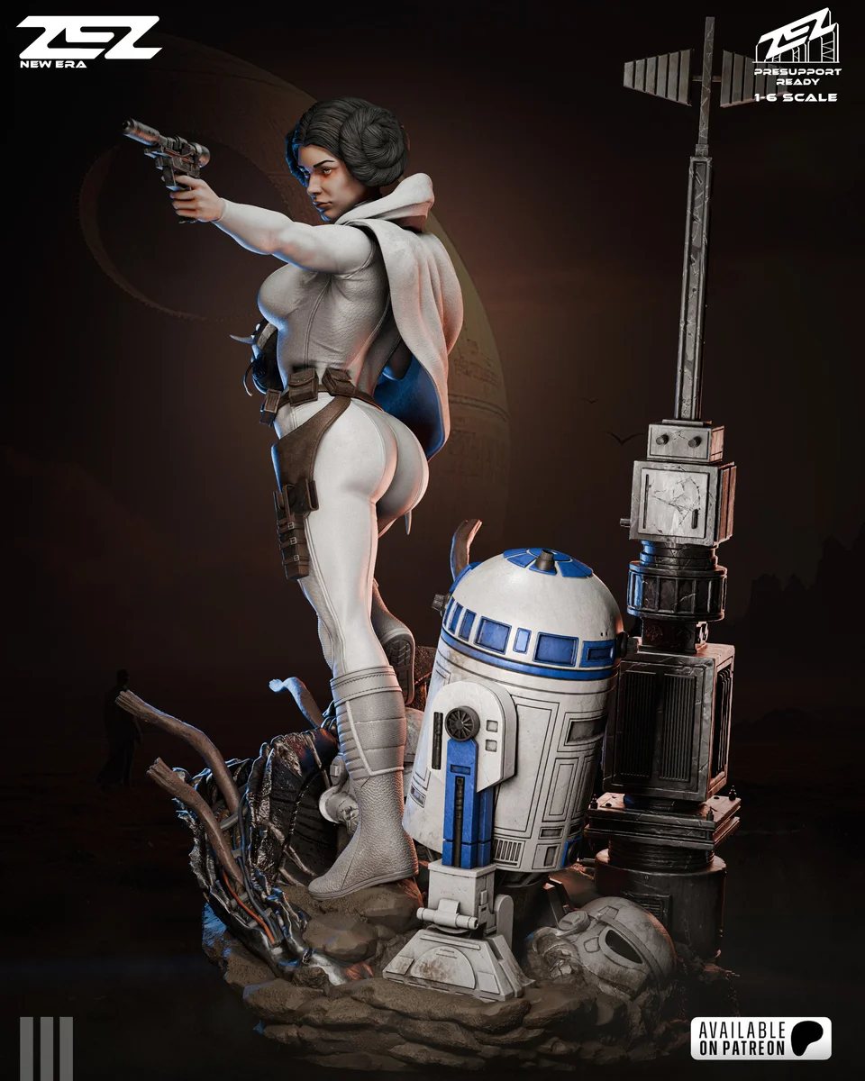 Princess Leia & R2-D2 | Fan Art | 3D Printed Resin Model Garage Kit | *Un-Painted* | ZEZ Studio 5