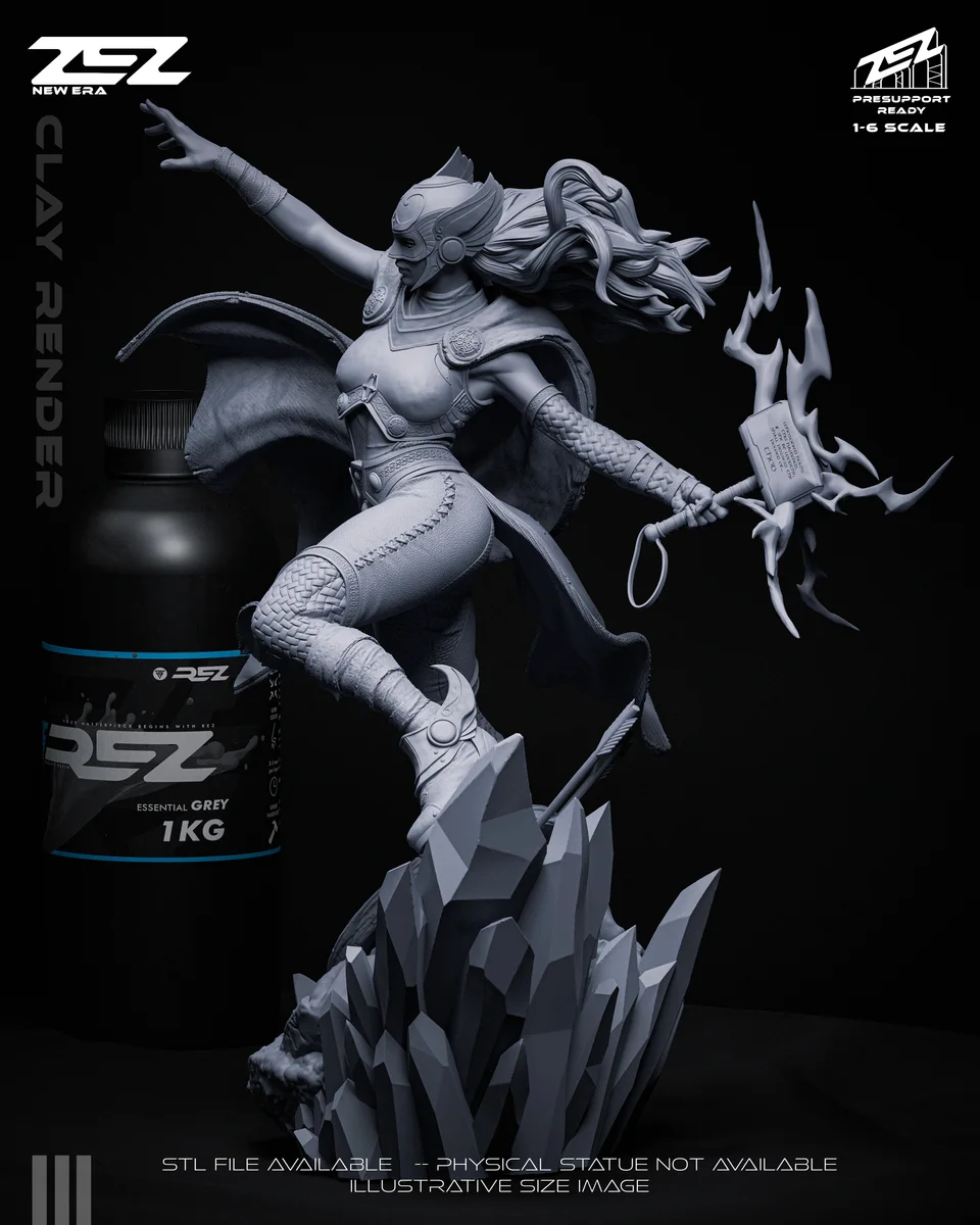 Lady Thor | Fan Art | 3D Printed Resin Model Garage Kit | *Un-Painted* | ZEZ Studio 6
