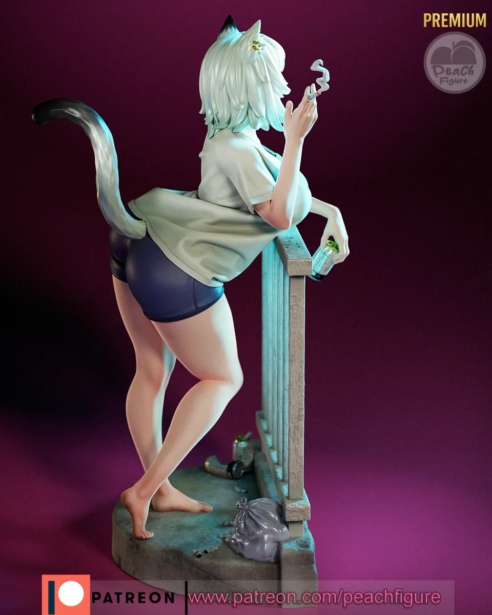 Yani Neko Chainsmokercat | Fan Art | 3D Printed Resin Model Garage Kit | *Un-Painted* | Peach Figure 4