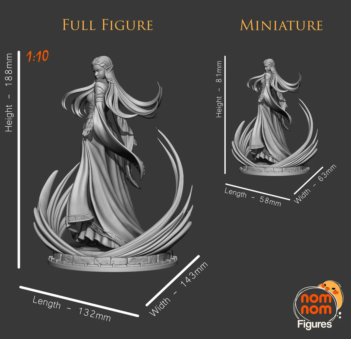 Princess Zelda | Fan Art | 3D Printed Resin Model Garage Kit | *Un-Painted* | Nomnom 4