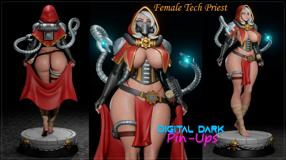 Female Tech Priest | Fan Art | 3D Printed Resin Model Garage Kit | *Un-Painted* | Digital Dark