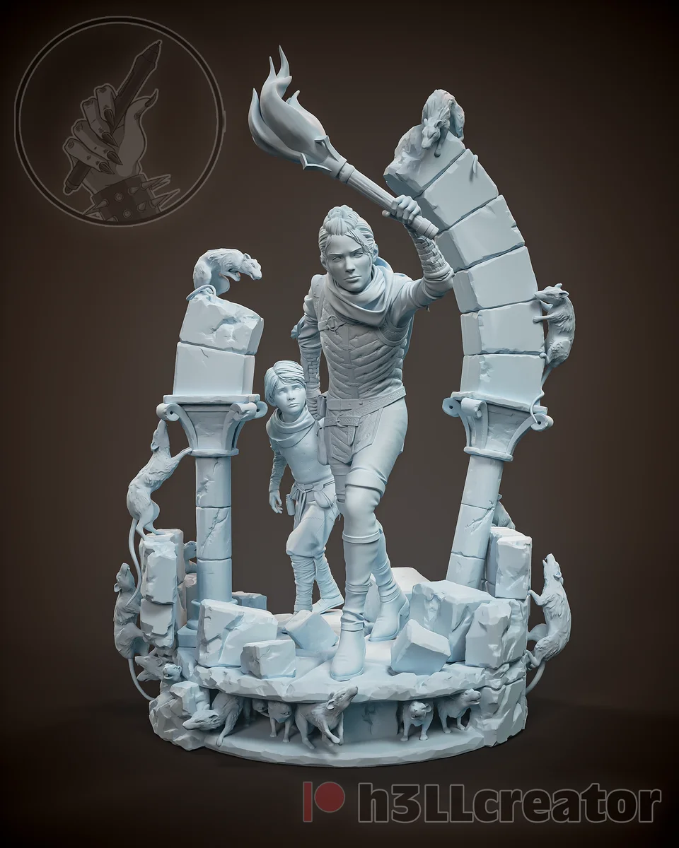 Amicia and Hugo | Fan Art | 3D Printed Resin Model Garage Kit | *Un-Painted* | H3LL Creator 4