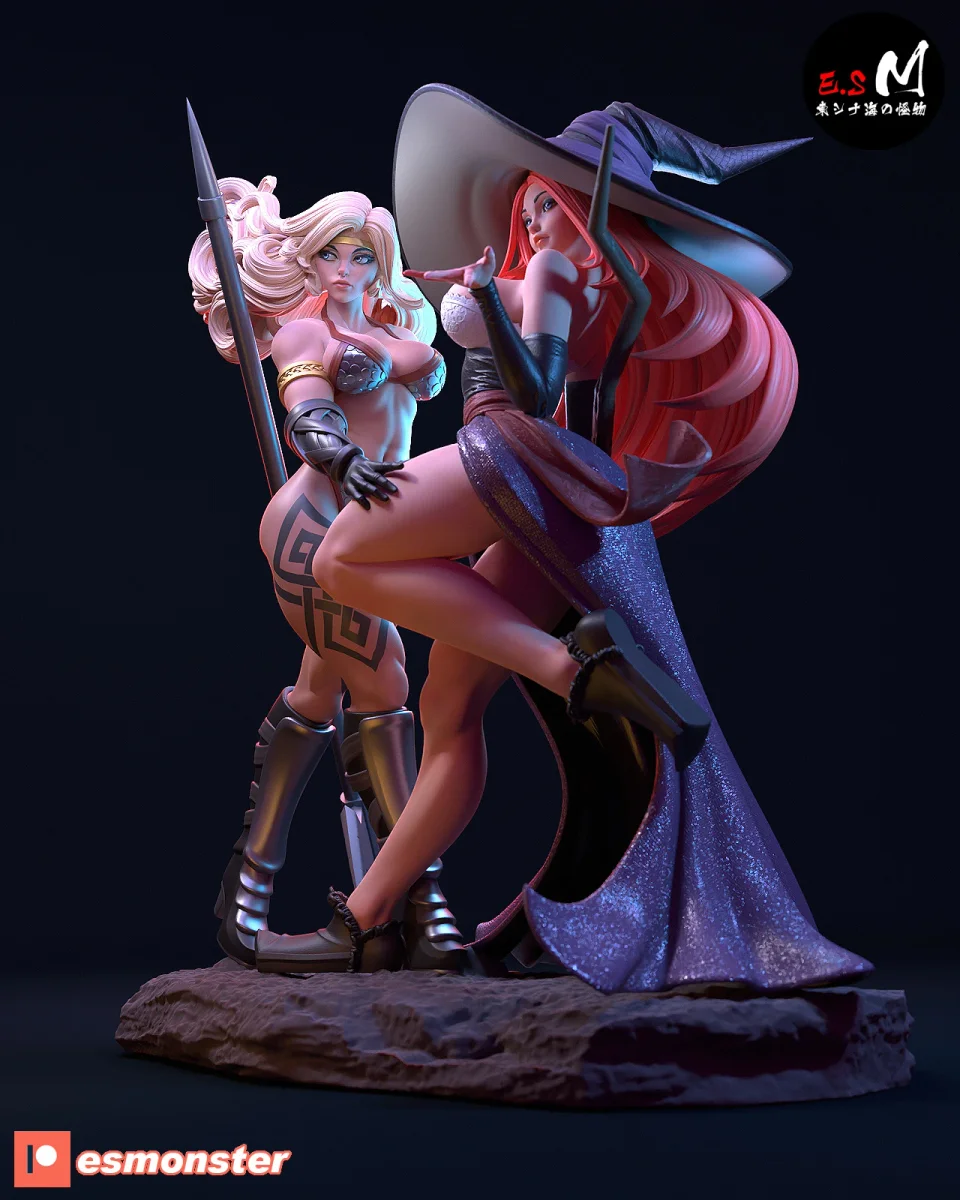 Magic Dragon Amazon & Sorceress Diorama | Fan Art | 3D Printed Resin Model Garage Kit | *Un-Painted* | ES Monster 4