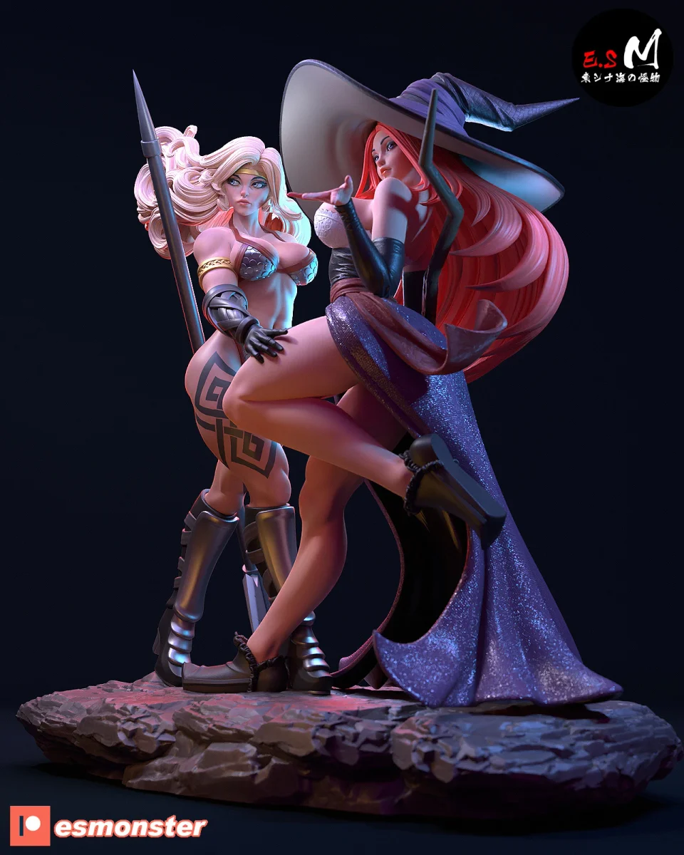 Magic Dragon Amazon & Sorceress Diorama | Fan Art | 3D Printed Resin Model Garage Kit | *Un-Painted* | ES Monster 3