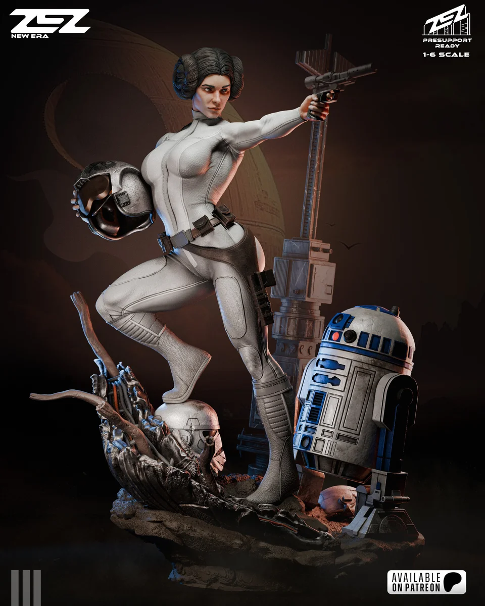 Princess Leia & R2-D2 | Fan Art | 3D Printed Resin Model Garage Kit | *Un-Painted* | ZEZ Studio 4