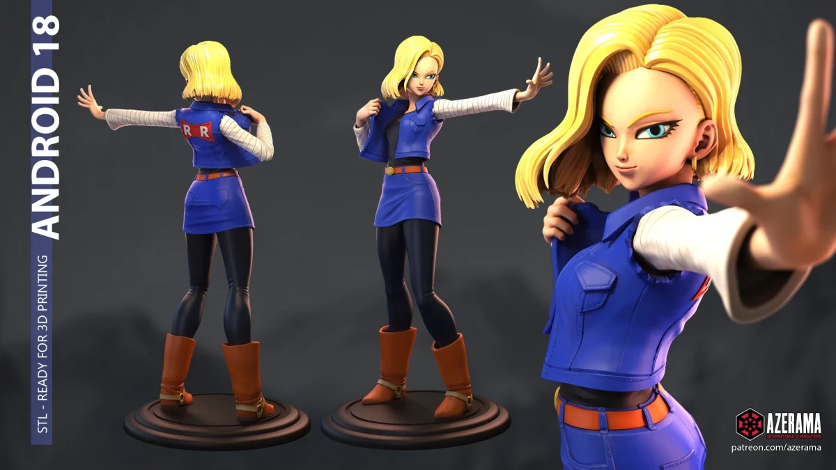 Android 18 | Fan Art | 3D Printed Resin Model Garage Kit | *Un-Painted* | Azerama 2