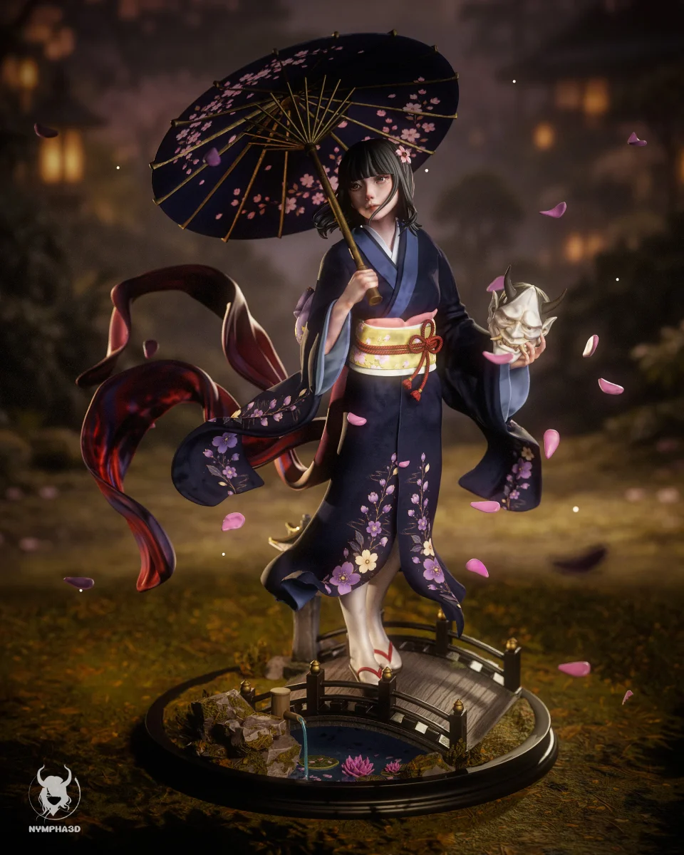 Hannya Maiden (Kimono Girl) | Fan Art | 3D Printed Resin Model Garage Kit | *Un-Painted* | Nympha3D 4