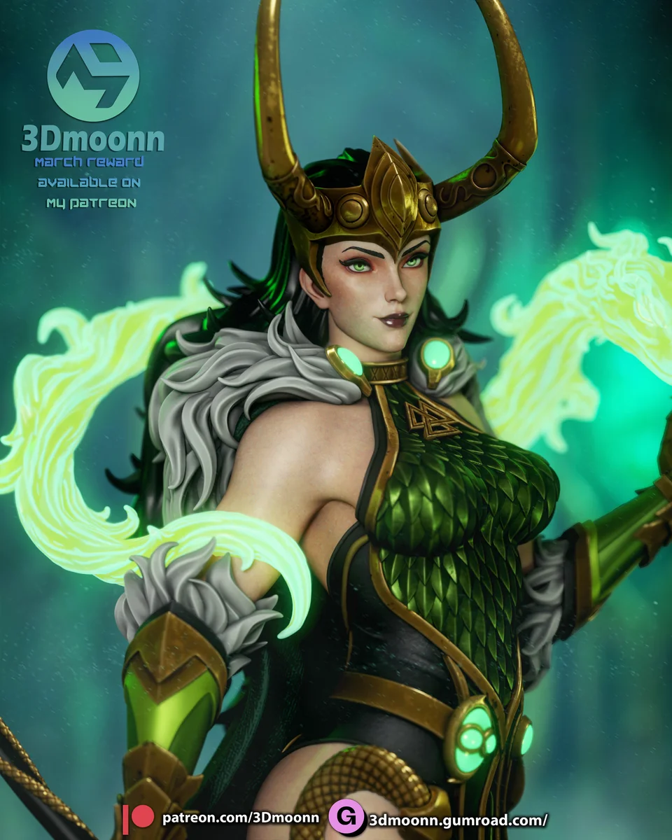 Lady Loki | Fan Art | 3D Printed Resin Model Garage Kit | *Un-Painted* | 3DMoonn 8