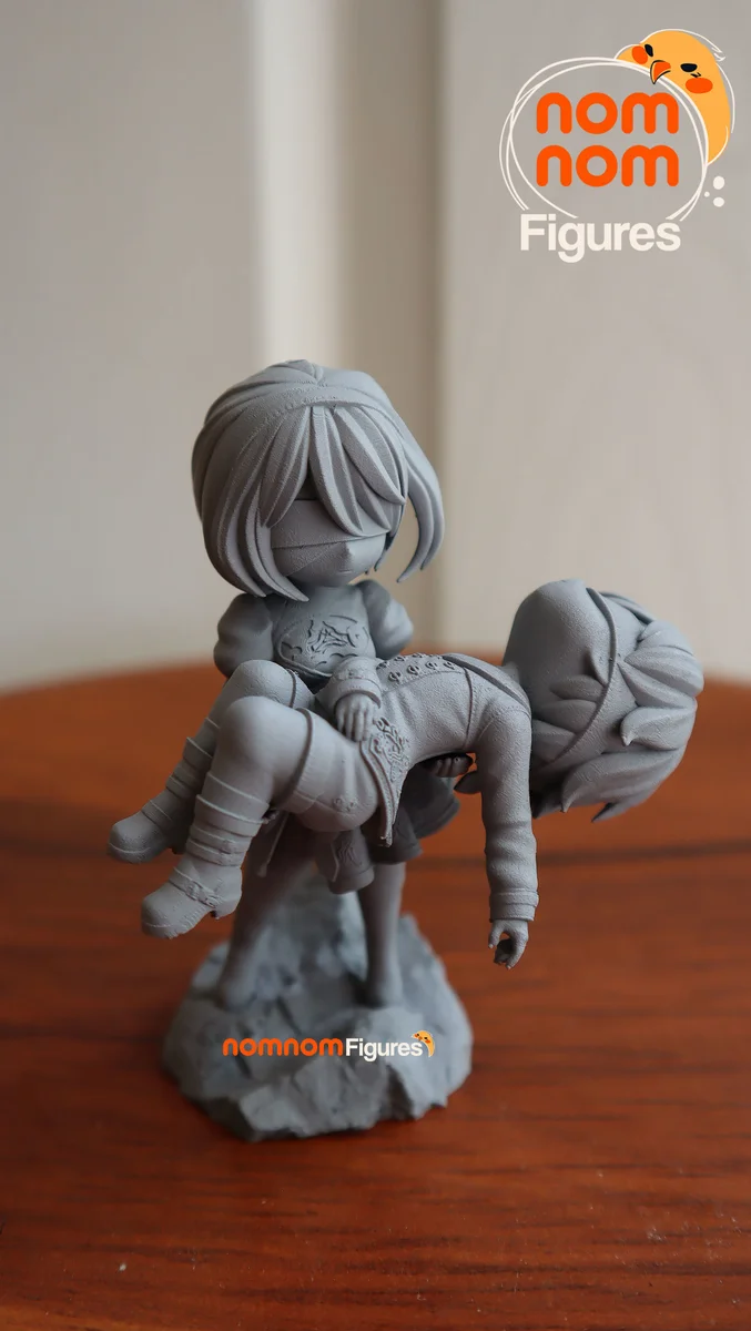 Chibi 2B and 9S | Fan Art | 3D Printed Resin Model Garage Kit | *Un-Painted* | Nomnom 4