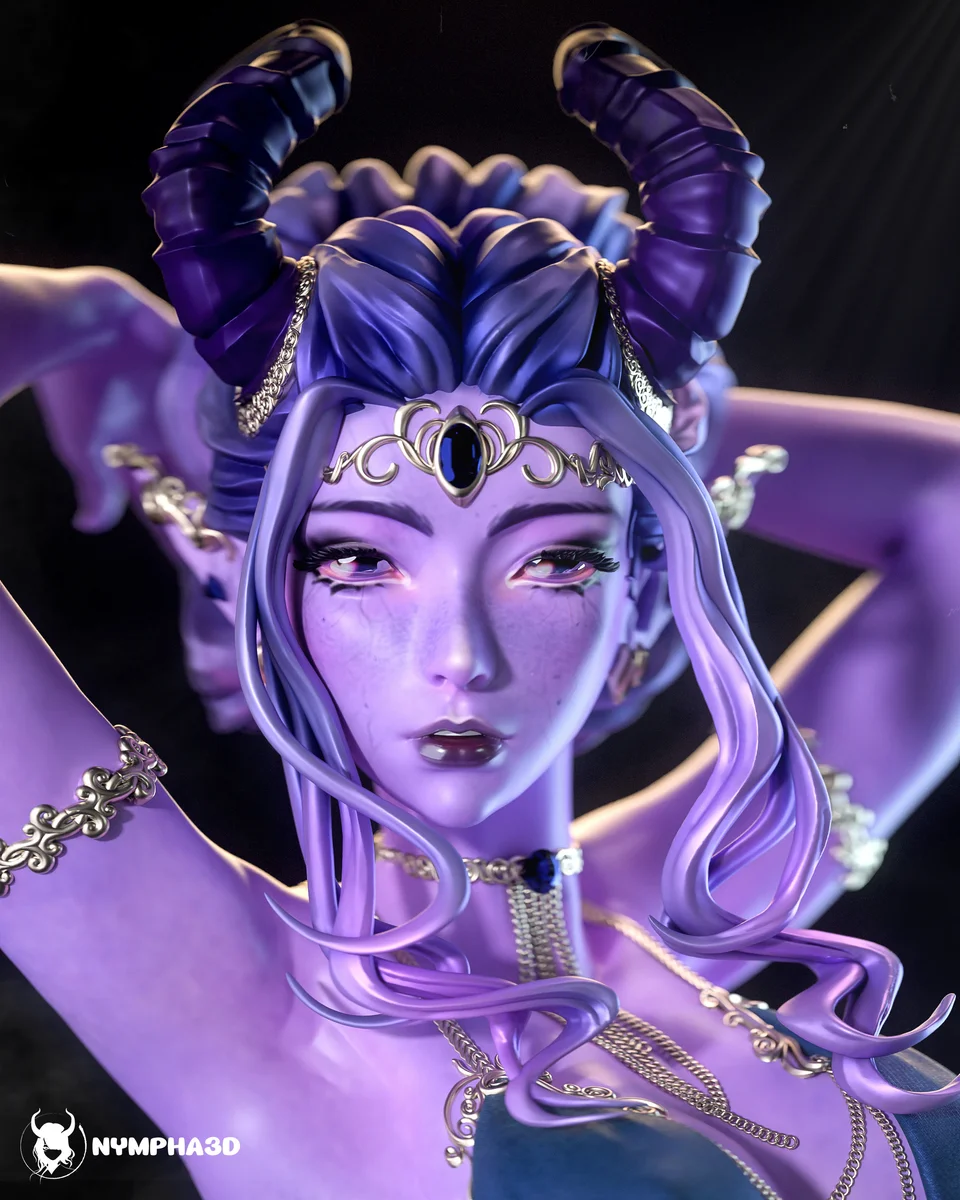 Tiefling Lady | Fan Art | 3D Printed Resin Model Garage Kit | *Un-Painted* | Nympha3D 3