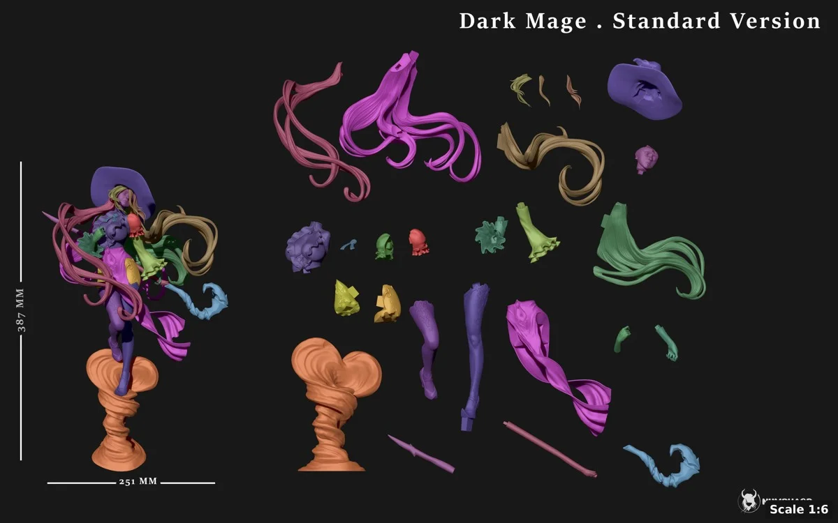Dark Mage | Fan Art | 3D Printed Resin Model Garage Kit | *Un-Painted* | Nympha3D 6