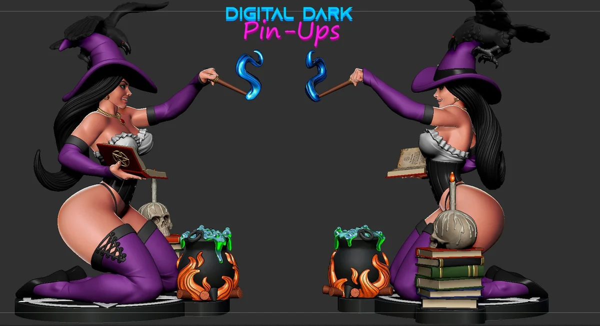 Witch | Fan Art | 3D Printed Resin Model Garage Kit | *Un-Painted* | Digital Dark 2
