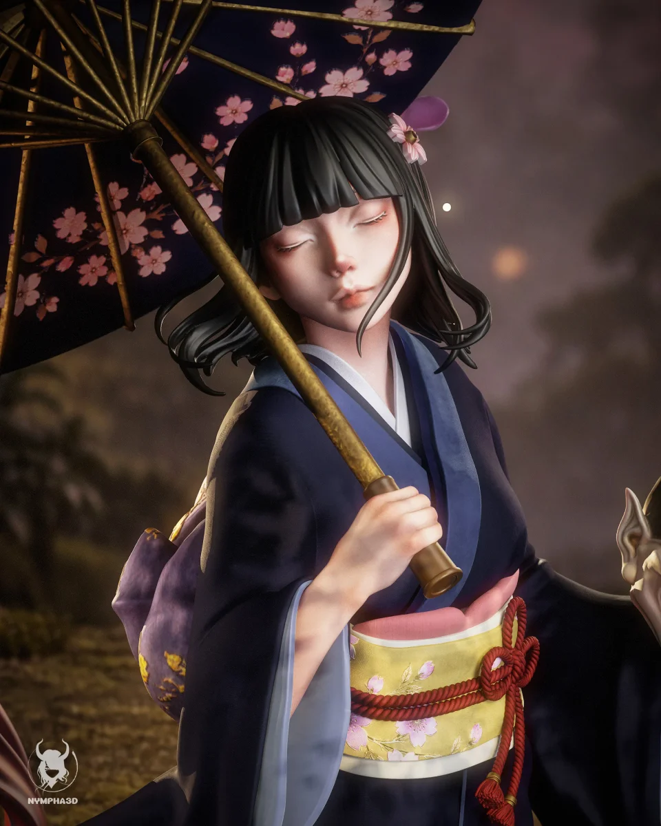 Hannya Maiden (Kimono Girl) | Fan Art | 3D Printed Resin Model Garage Kit | *Un-Painted* | Nympha3D 6