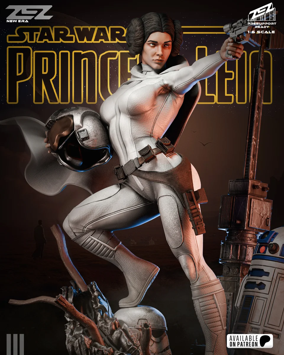 Princess Leia & R2-D2 | Fan Art | 3D Printed Resin Model Garage Kit | *Un-Painted* | ZEZ Studio