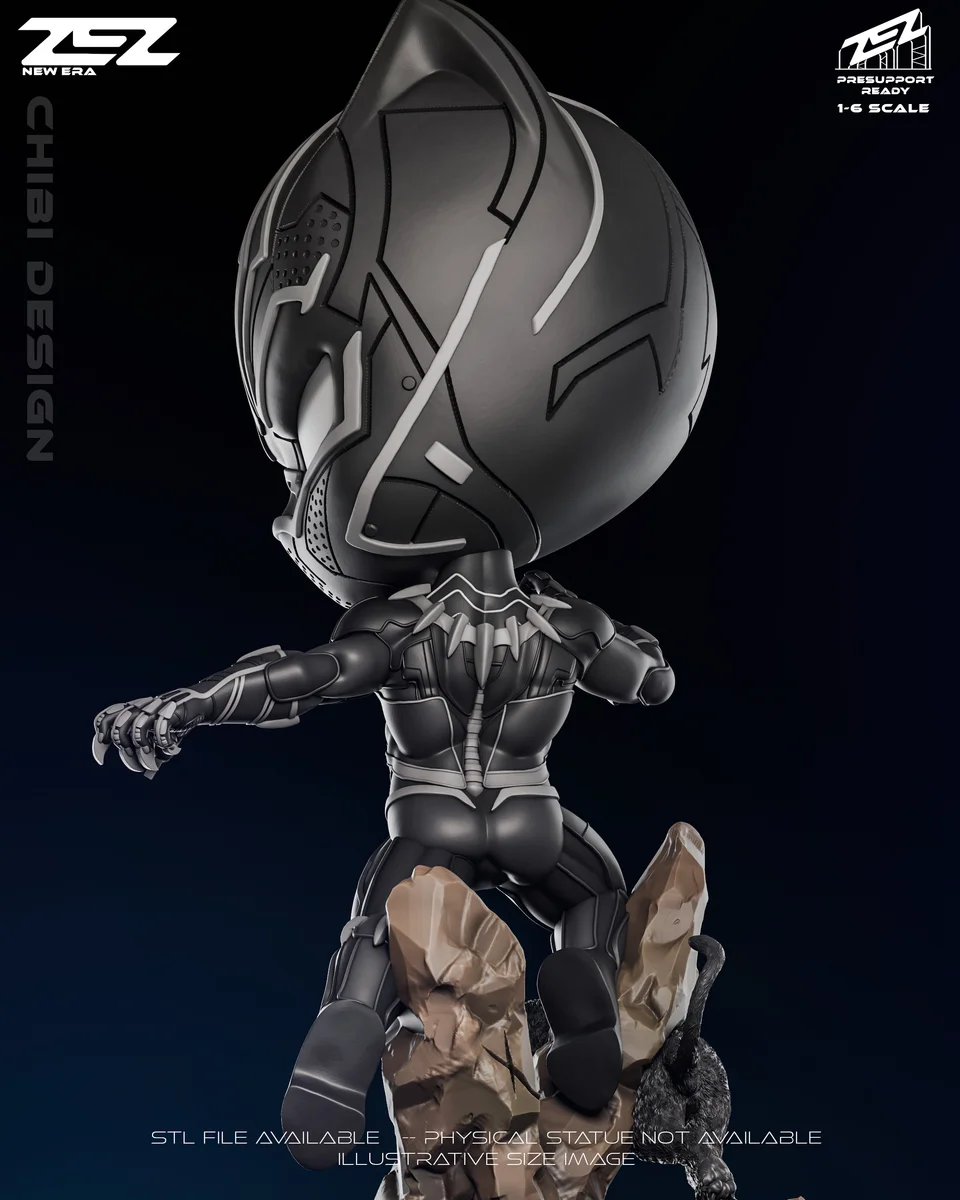 Chibi Black Panther | Fan Art | 3D Printed Resin Model Garage Kit | *Un-Painted* | ZEZ Studio 6