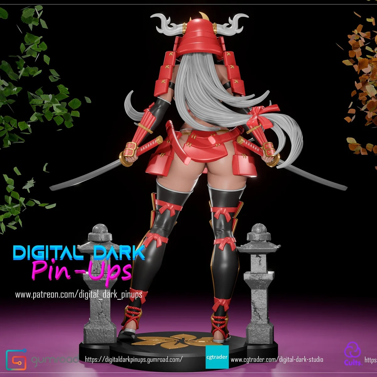Samurai Girl | Fan Art | 3D Printed Resin Model Garage Kit | *Un-Painted* | Digital Dark 2