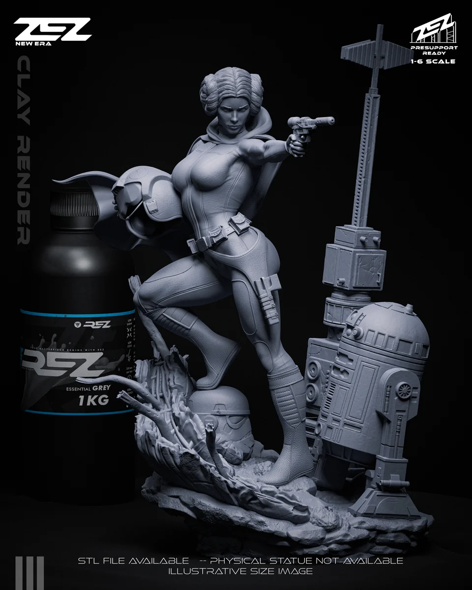 Princess Leia & R2-D2 | Fan Art | 3D Printed Resin Model Garage Kit | *Un-Painted* | ZEZ Studio 12