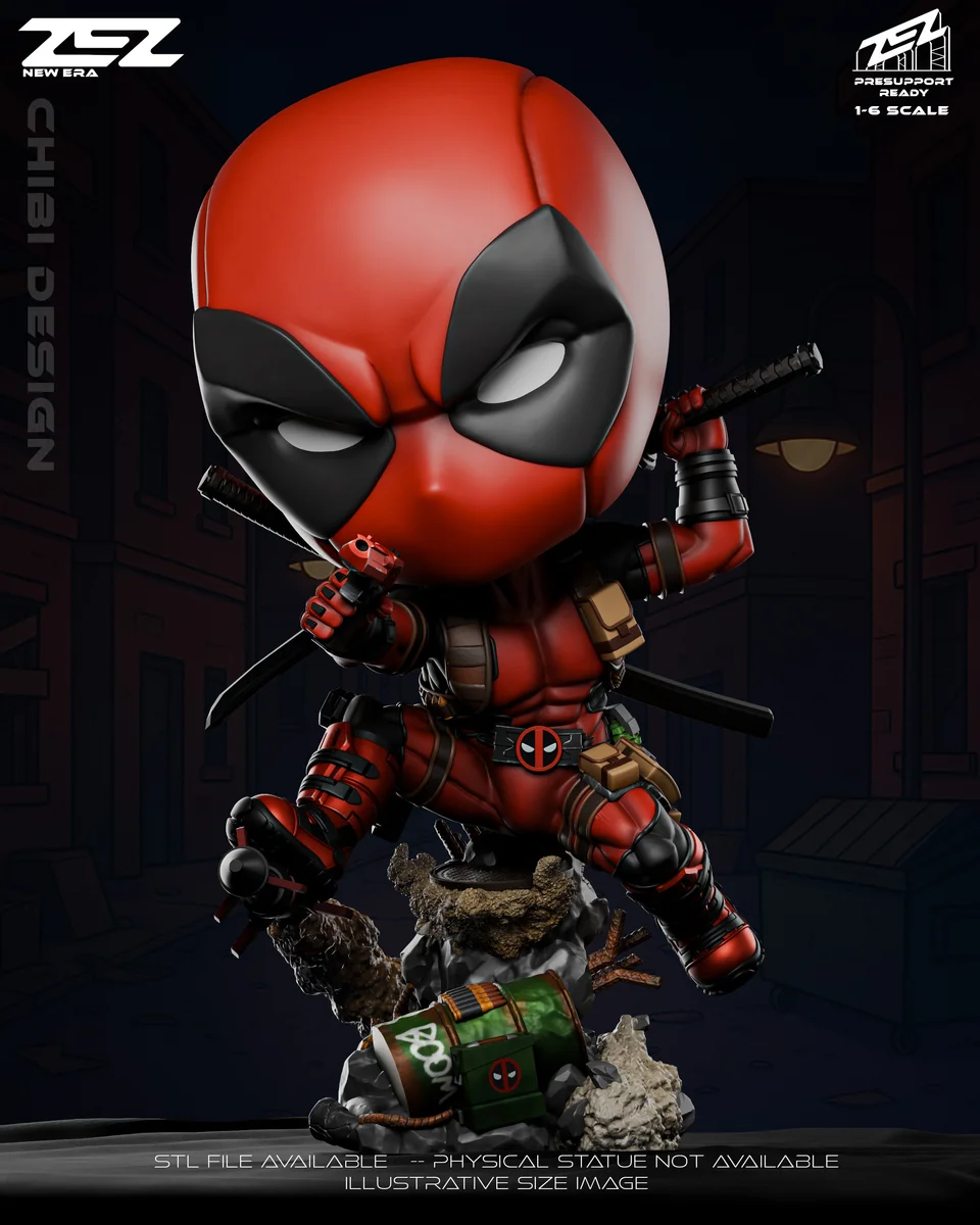 Chibi Deadpool | Fan Art | 3D Printed Resin Model Garage Kit | *Un-Painted* | ZEZ Studio 6