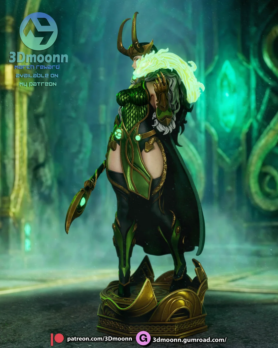 Lady Loki | Fan Art | 3D Printed Resin Model Garage Kit | *Un-Painted* | 3DMoonn 4