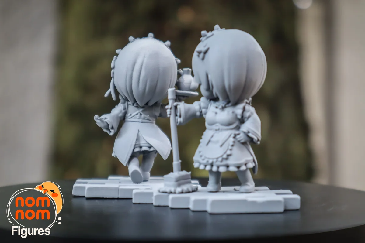 Chibi Rem & Ram | Fan Art | 3D Printed Resin Model Garage Kit | *Un-Painted* | Nomnom 5