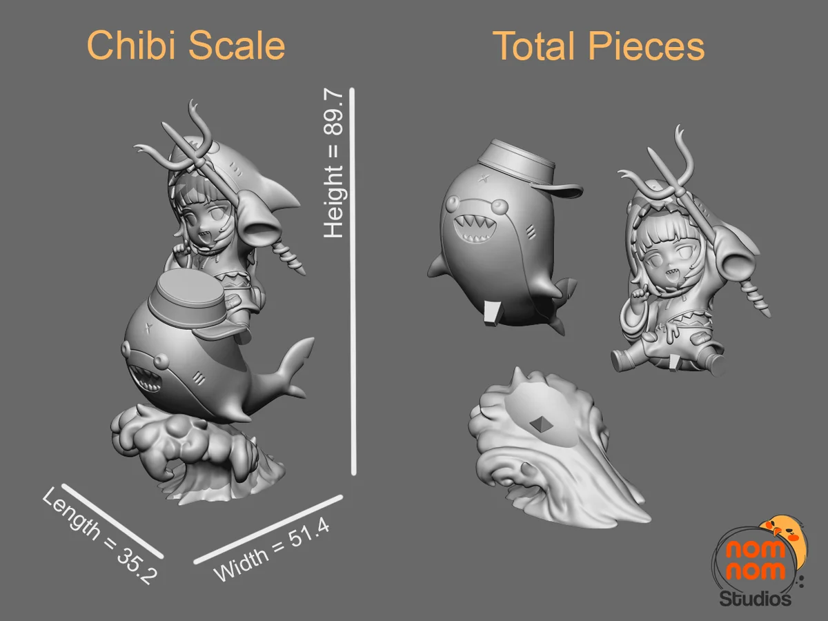Chibi Gawr Gura | Fan Art | 3D Printed Resin Model Garage Kit | *Un-Painted* | Nomnom 3