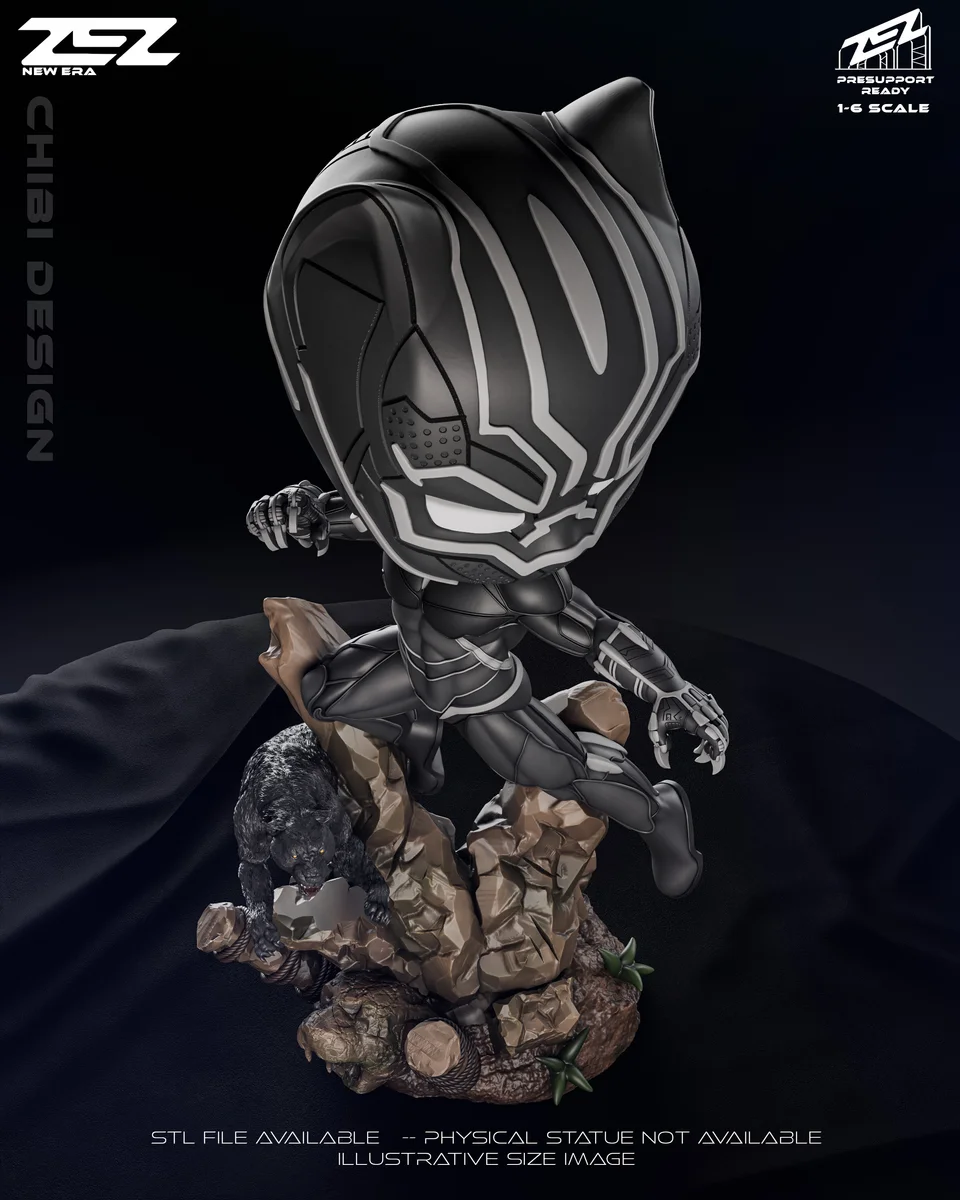 Chibi Black Panther | Fan Art | 3D Printed Resin Model Garage Kit | *Un-Painted* | ZEZ Studio 7