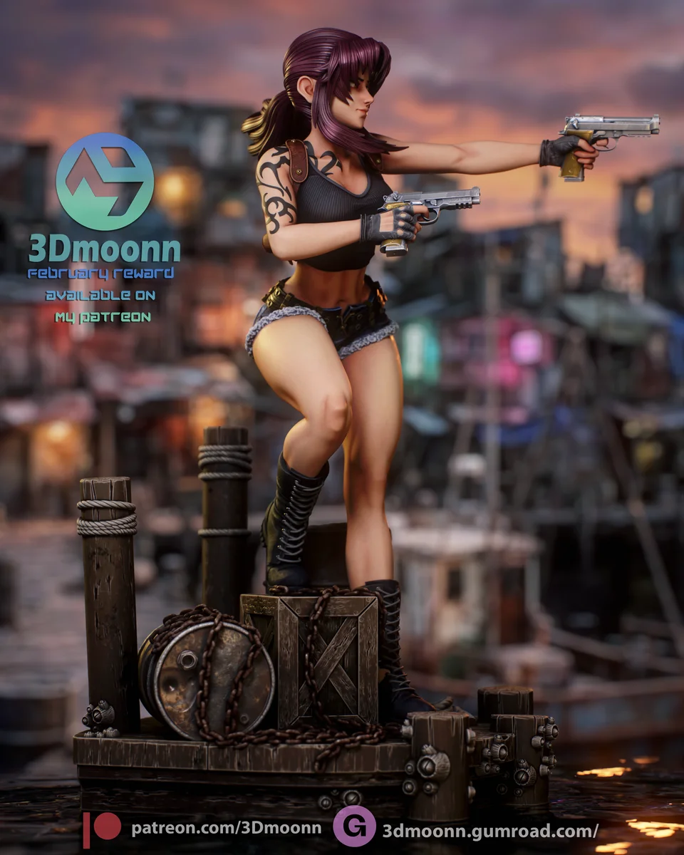 Revy | Fan Art | 3D Printed Resin Model Garage Kit | *Un-Painted* | 3DMoonn 4