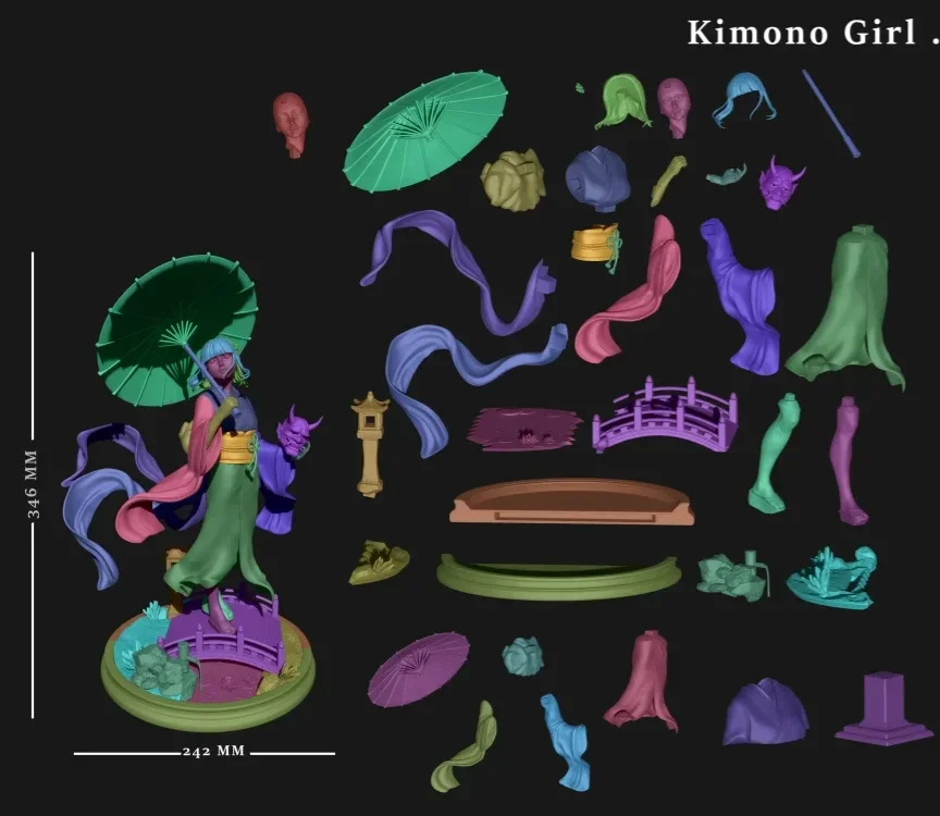 Hannya Maiden (Kimono Girl) | Fan Art | 3D Printed Resin Model Garage Kit | *Un-Painted* | Nympha3D 7