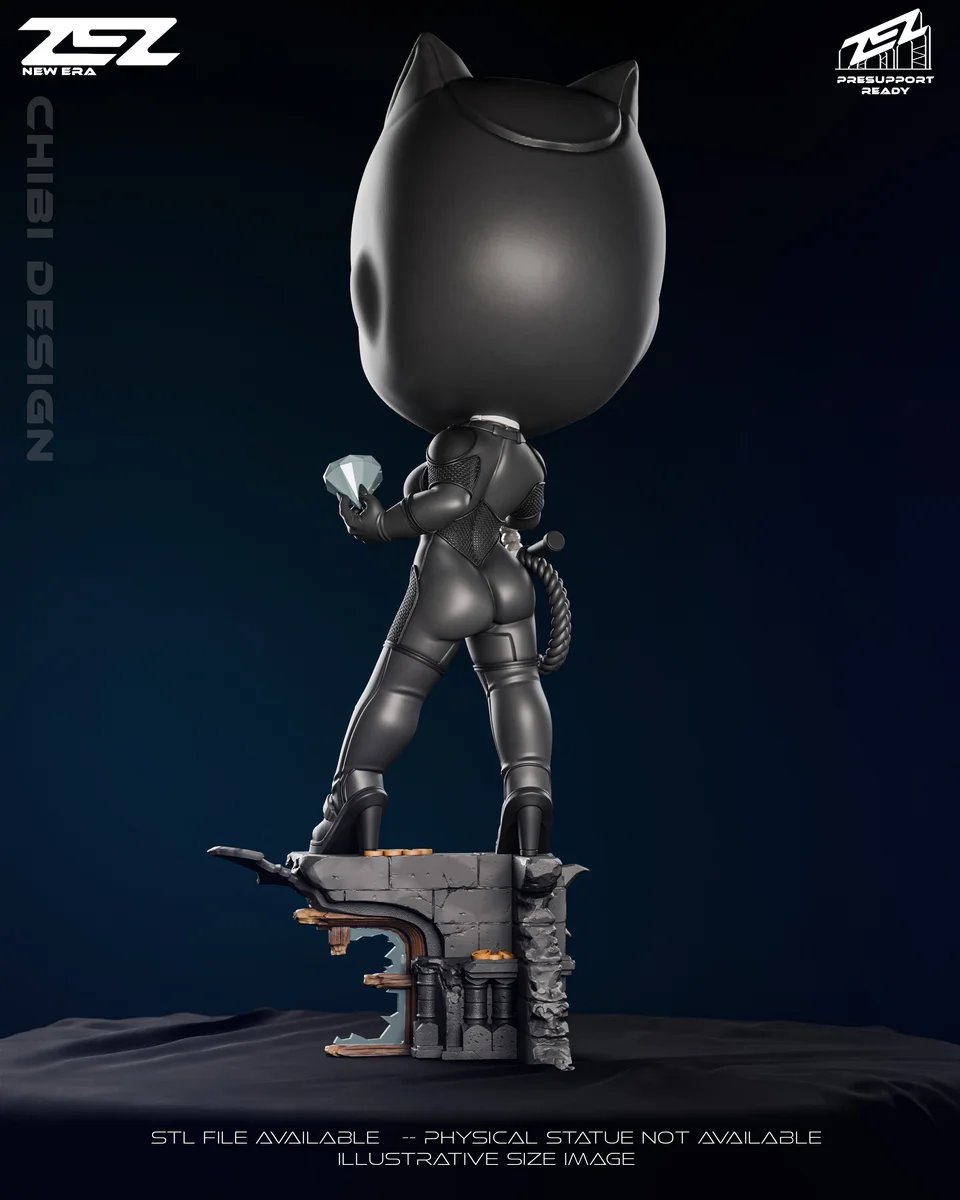 Chibi Catwoman | Fan Art | 3D Printed Resin Model Garage Kit | *Un-Painted* | ZEZ Studio 3