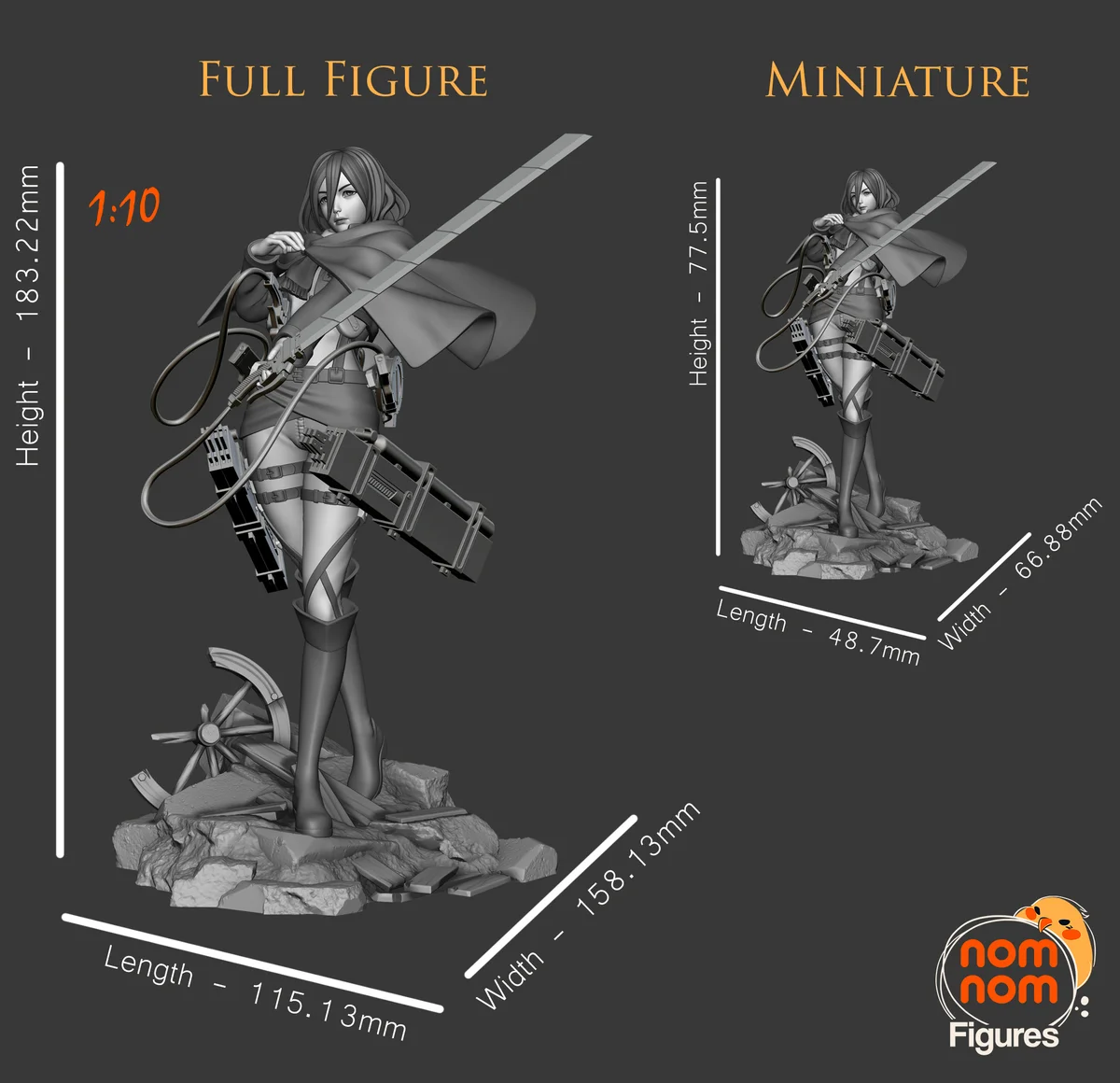 Mikasa Ackerman | Fan Art | 3D Printed Resin Model Garage Kit | *Un-Painted* | Nomnom 3