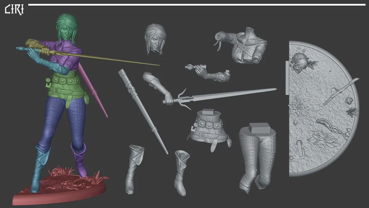 Ciri & Geralt | Fan Art | 3D Printed Resin Model Garage Kit | *Un-Painted* | Inaki Sculpts 6